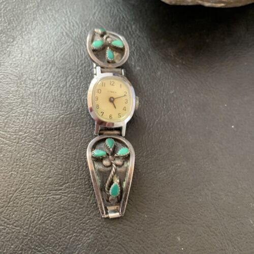 Authentic Navajo Sterling Silver Watch Tips | Old Pawn Blue Turquoise Band | Native American Jewelry | 1636
