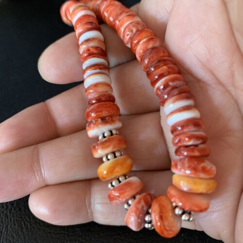 Navajo Red Spiny Oyster Graduated Necklace | Sterling Silver | Authentic Native American | 18" | 13616