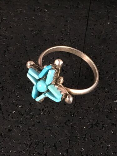 Zuni Blue Turquoise Needle Point Ring | Authentic Native American Sterling Silver | Multi-Stone | Sz 6 | 8776