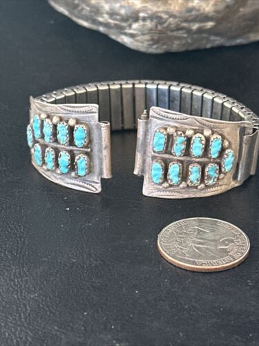 Authentic Navajo Men's Blue Turquoise Wristwatch | Sterling Silver Tips | Native American Jewelry | 14758 - Masha USA