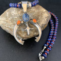 Navajo Blue Lapis Spiny Oyster Pendant Necklace | Authentic Native American Sterling Silver | Naja | 13707
