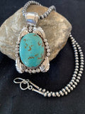 Navajo Pearls Necklace with Kingman Turquoise Pendant | Sterling Silver | Authentic Native American Handmade | 809