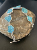 Navajo Blue Kingman Turquoise Rough Link Bracelet | Sterling Silver | 8" | 11648