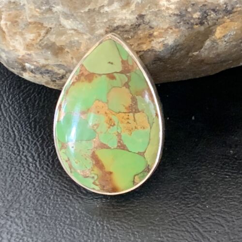 Adjustable Navajo Green Mojave Turquoise Ring | Sterling Silver | Sz 8 | 11721