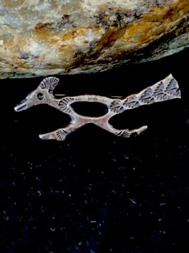 Native Road Runner Navajo Sterling Silver Stamped Old Pawn Pin Brooch | Authentic Native American Handmade | 4104