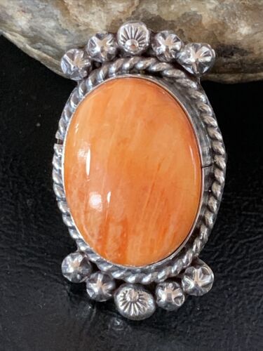 Native American Orange Spiny Oyster Navajo Ring | Sterling Silver | Sz 9 | 13281