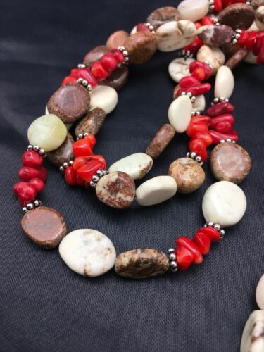 Navajo Sterling Silver Wild Horse Turquoise Coral Necklace | 3-Strand | Authentic Native American Handmade | 3097