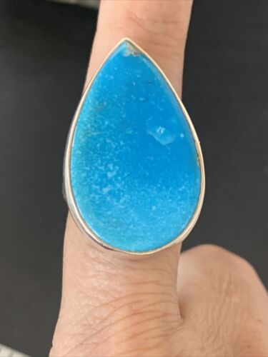 Navajo Women's Blue Kingman Turquoise Ring | Sterling Silver | Sz 9 | Authentic Native American Handmade | 11618