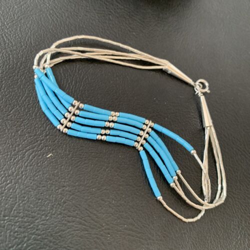 Navajo Blue Turquoise Heishi Bracelet | Sterling Silver | 5-Strand | 8" | Authentic Native American Handmade | 2177