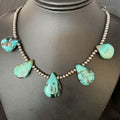 Navajo Teardrop Blue Turquoise Necklace | Sterling Silver Pearls | 20" | Authentic Native American | 13965