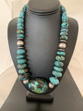 Navajo Pearl Graduated Sterling Silver Natural Blue Turquoise Necklace | Authentic Native American | 22" | 00706