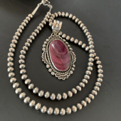 Navajo Purple Spiny Oyster Necklace Pendant | Sterling Silver | Authentic Native American Handmade | 11302