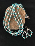 Navajo Sterling Silver 3-Strand Turquoise Necklace with Bone Earrings Set | Authentic Native American Handmade