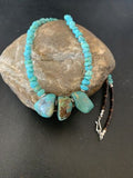 Navajo Blue Turquoise Nugget Pendant Necklace | Sterling Silver Pearls | 18" | Authentic Native American Handmade | 12446