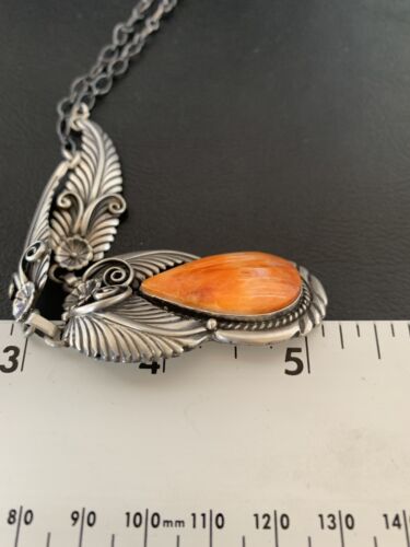 Navajo Orange Spiny Oyster Necklace & Earrings Set | Sterling Silver | Authentic Native American Handmade | 2104