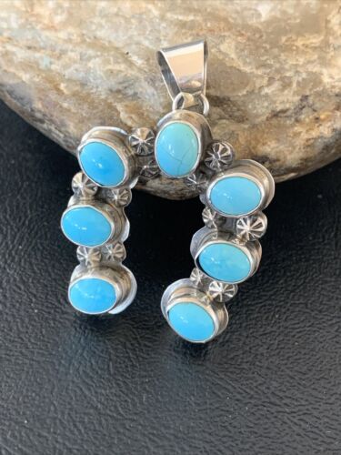 Navajo Blue Turquoise Cluster Naja Pendant | Sterling Silver | Authentic Native American Handmade | 2099