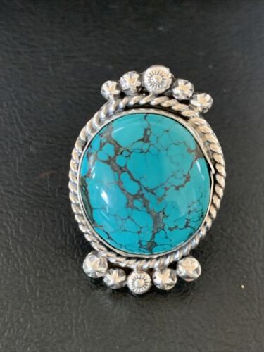 Navajo Blue Spiderweb Turquoise Ring | Sterling Silver | Sz 8 | Authentic Native American Handmade | 13383