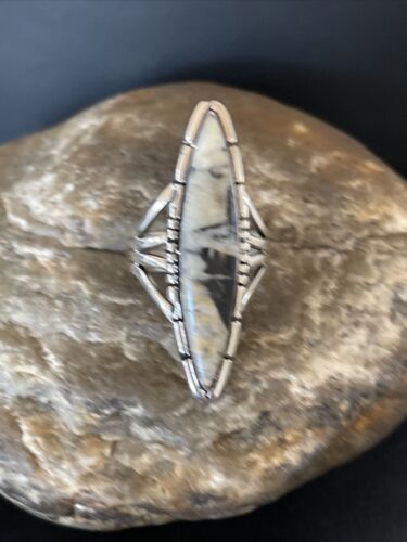 Southwestern Navajo White Buffalo Turquoise Ring | Sterling Silver | Sz 8 | 10295