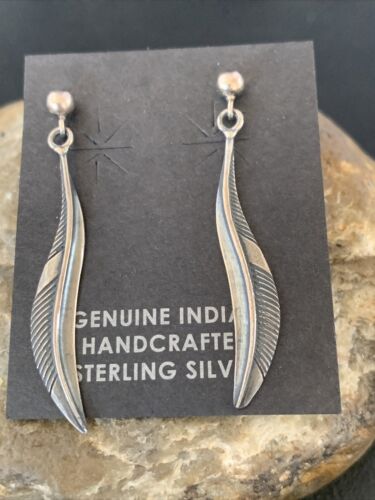 Old Pawn Southwestern Sterling Silver Dangle Feather Earrings | 1" | 12988