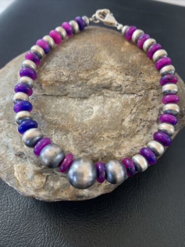 Navajo Purple Stabilized Sugilite Bead Bracelet | Sterling Silver | 8" | Authentic Native American Handmade | 01966
