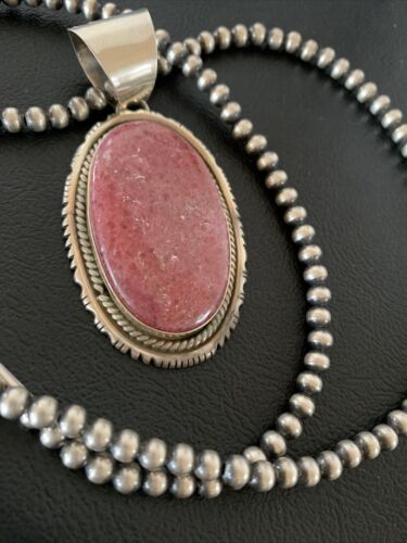 Native American Red Ruby Pendant Necklace | Sterling Silver | Handmade | 3" | 02186