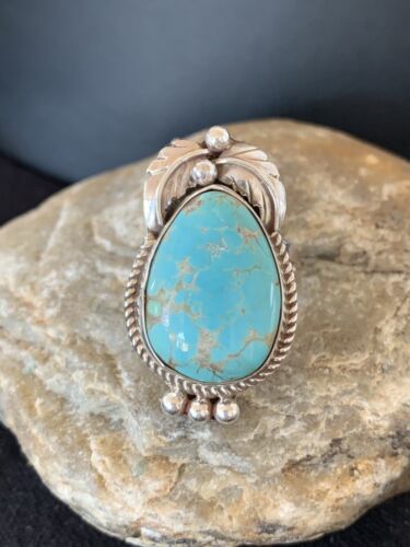 Native American Navajo Blue Turquoise Ring | Sterling Silver | Sz 9.5 | 668