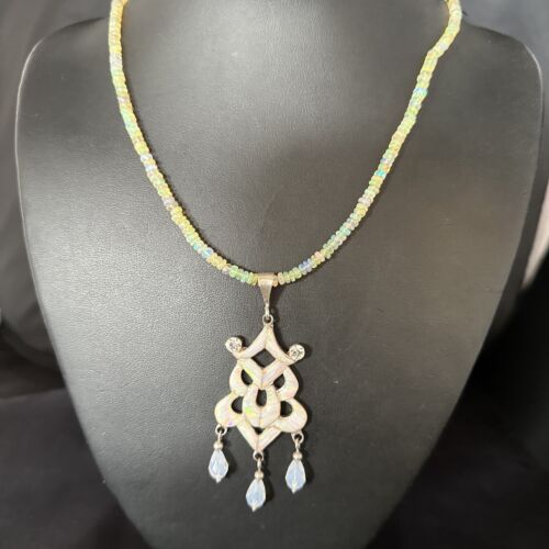 Navajo Fire Opal Pendant Necklace | Sterling Silver | 22" Chain | Authentic Native American Handmade | 14541