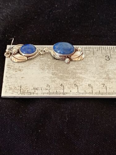 Native American Navajo Denim Lapis Dangle Earrings | Sterling Silver | 2" | 1679