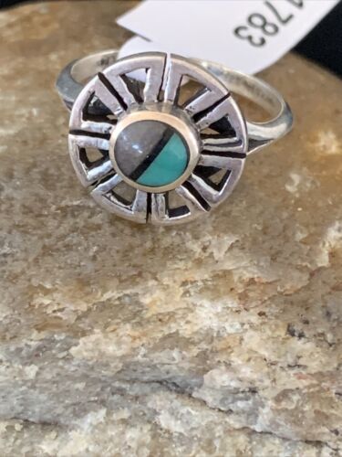 Navajo Women's Inlay Blue Turquoise Ring | Sterling Silver | Sz 6.5 | Authentic Native American Handmade | 1783