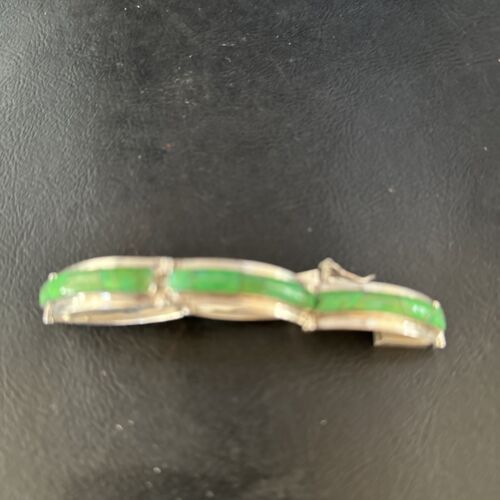 Women's Green Gaspeite Inlay Link Bracelet | Sterling Silver | 6.25" | 14526
