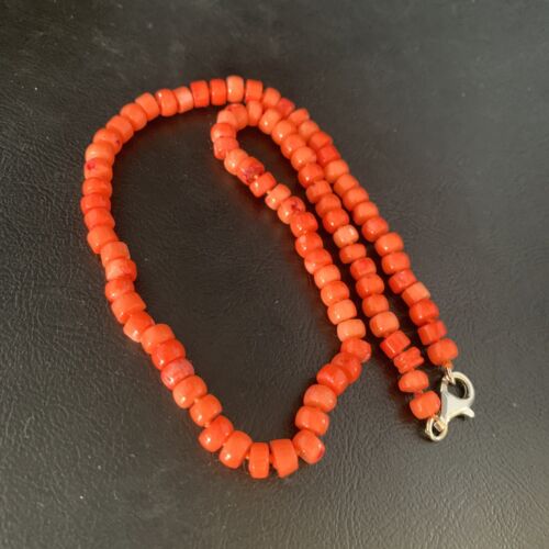 Women's Navajo | Orange Bamboo Coral | 6mm Bead | Sterling Silver | Necklace 17" | Handmade | 13525