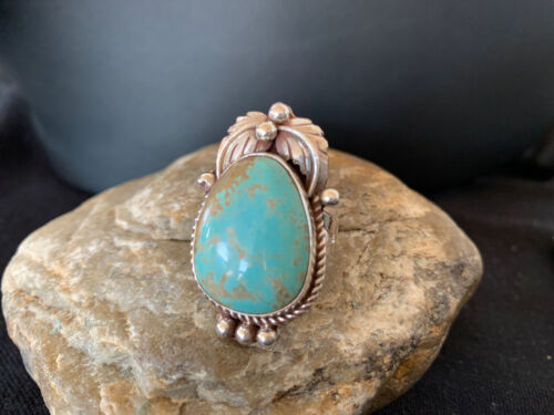 Native American Navajo Blue Turquoise #8 Ring | Sterling Silver | Sz 9.5 | 669