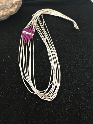Native American Sugilite Heishi Tubes Necklace | 10 Strand Liquid Sterling Silver | 8561