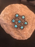 Native American Kingman Turquoise Cluster Pin | Navajo Sterling Silver | 8017