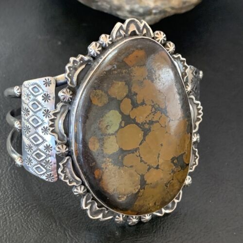 Navajo Green Turquoise Cuff Bracelet | Sterling Silver | Authentic Native American Handmade | 2048