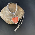 Navajo Red Heart Spiny Oyster Pendant Necklace | Sterling Silver | Authentic Native American Handmade | 13951