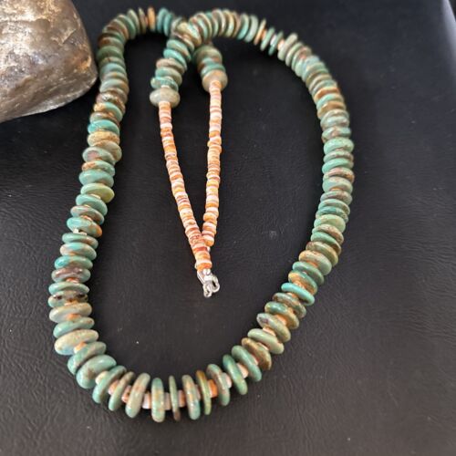 Santo Domingo Green Turquoise Spiny Oyster Necklace | Sterling Silver | 28" | 14730