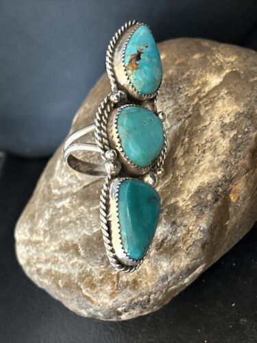 Navajo Blue Kingman Turquoise Multi-Stone Ring | Authentic Native American Sterling Silver | Sz 11 | 14497