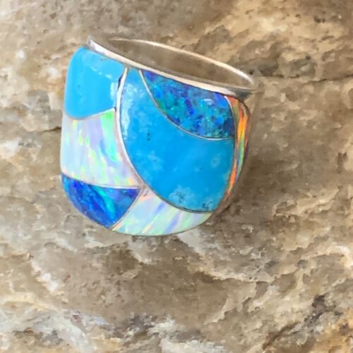 Navajo Blue Turquoise Opal Inlay Pinky Ring | Sz 6 | Authentic Native American Handmade | 12856