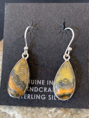 Native American Navajo Bumblebee Jasper Earrings Set | Sterling Silver | Authentic Handmade | 1562