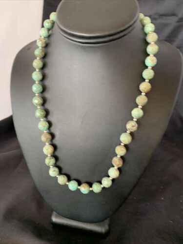 Navajo Pearls Necklace | Sterling Silver | Faceted Green Turquoise | Authentic Native American Handmade | 20" | 11737
