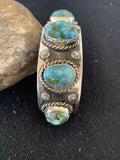 Navajo Green Sonoran Gold Turquoise Cuff Bracelet | Sterling Silver | 5 Stone | Authentic Native American Handmade | 864