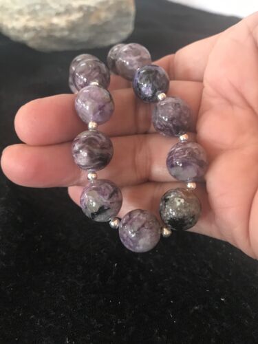 Native American Charoite Bead Necklace | Navajo Pearls | Sterling Silver | 19" | 8448