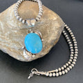 Women's Sterling Silver Blue Kingman Turquoise Necklace Pendant | Authentic Native American Handmade | 10898