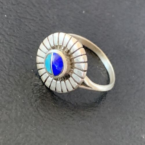 Native American Women's Navajo Blue Turquoise Lapis Inlay Ring | Sz 7 | 11197
