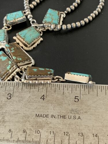Navajo Handmade Turquoise Lariat Necklace | Long Sterling Silver Pendant | 02039