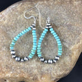 Southwestern Sterling Silver Navajo Pearls Turquoise Bead Earrings | 2" | Authentic Native American Handmade | 1975