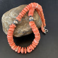 Native American Navajo Pink Coral Bead Necklace | Sterling Silver | 18" | 13231