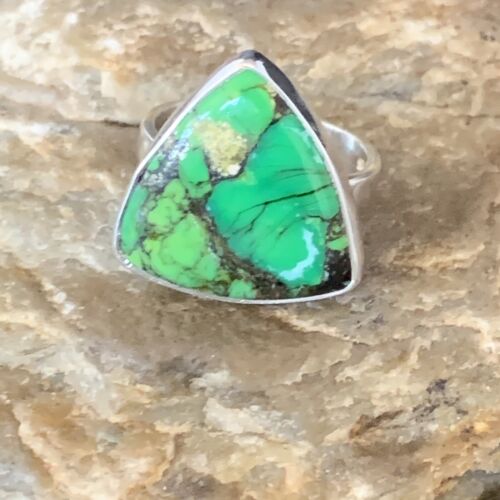 Navajo Green Mojave Turquoise Ring | Sterling Silver | Sz 8 | Authentic Native American Handmade | 14038