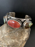 Navajo Green Royston Turquoise Spiny Oyster Cuff Bracelet | Sterling Silver | Authentic Native American Handmade | 1379